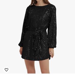 Anna-Kaci Women's Sparkly Sequins Party Dress Long Sleeve Crew Neck Elegant Loose Fashion Dresses
