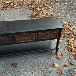Black Co Sole Table With Wicker Baskets 