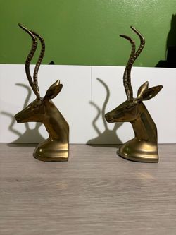 Vintage Korean Brass Gazelle Antelope Bookends – Matching Pair