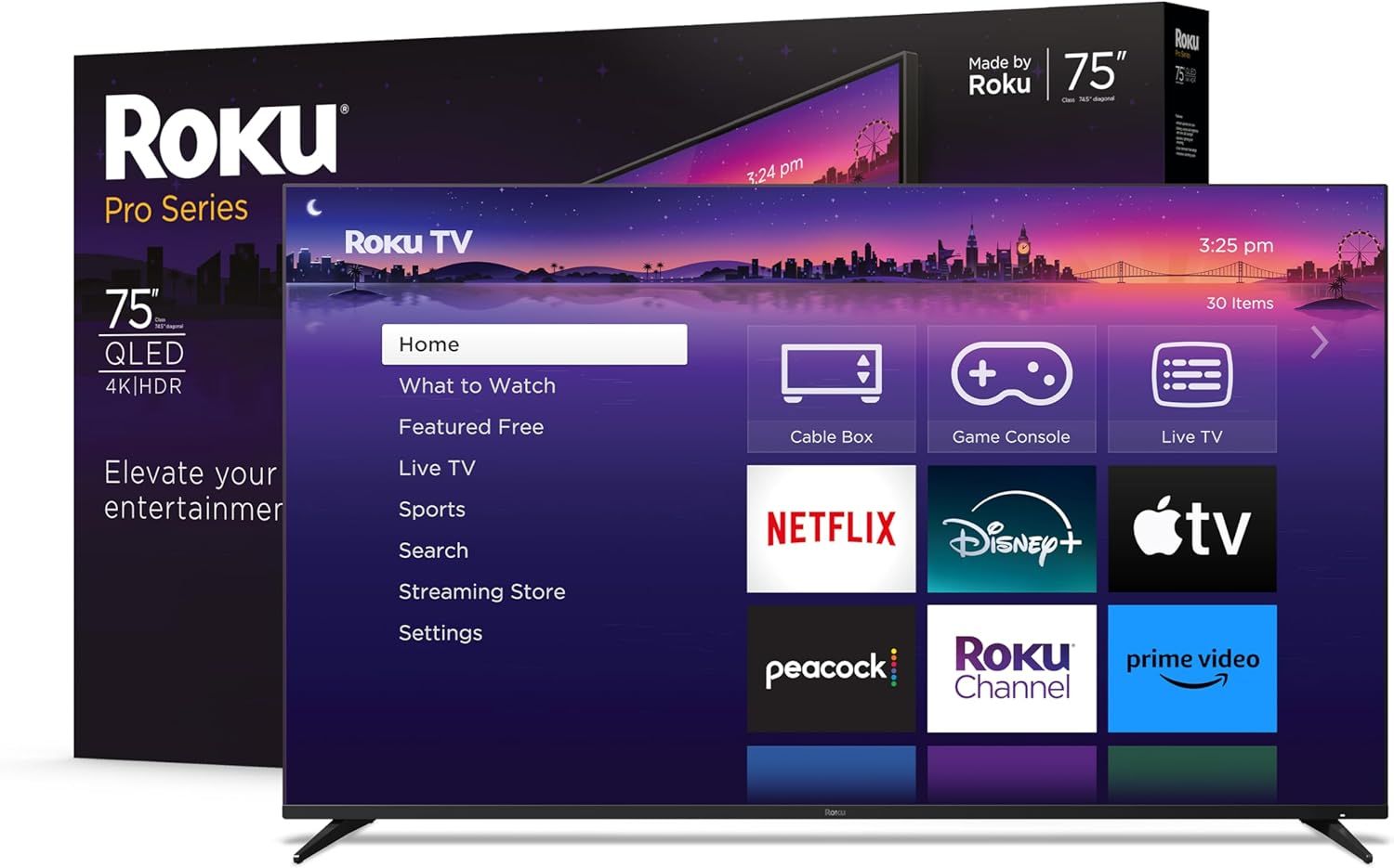 Roku Smart TV – 75-Inch Pro Series 4K QLED RokuTV with Backlit Roku Voice Remote Pro, Dolby Vision IQ, 120Hz Refresh Rate – Live Local News, Sports, G