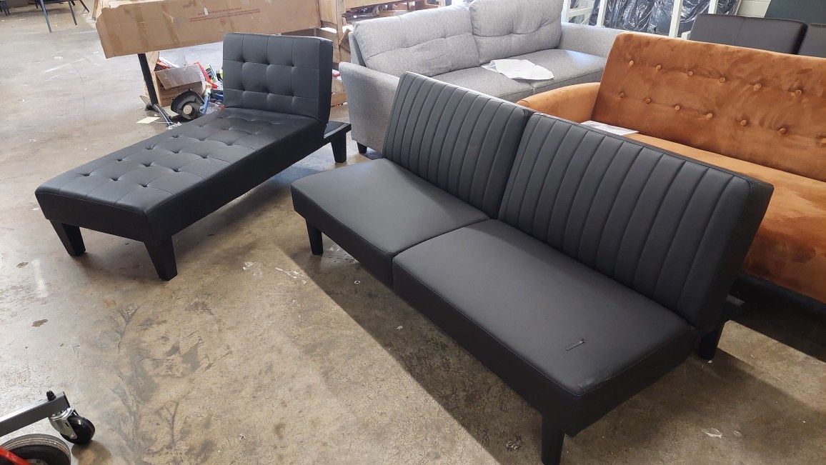 New Futon Sofa With A Chaise Lounge Faux Leather 
