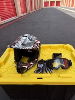 Youth Motorcycle Helmet Goggles And Gloves