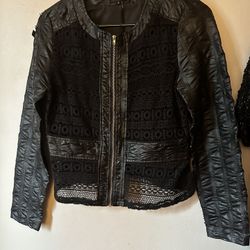 Roly Poly Faux Leather Lace Crochet Style Goth Jacket Size Small