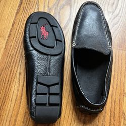 Polo Ralph Lauren Terence Black Leather Driving Shoes Slip On Loafers Mens Sz 9D