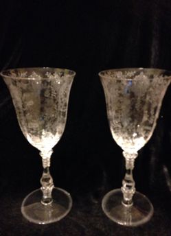 5 Vintage Cambridge Rose Point Goblets