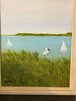Egret by the sails original acrylic painting