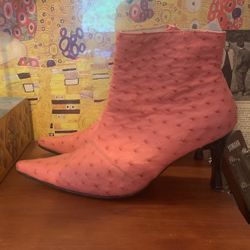 Pink Ostrich Leather Boots 