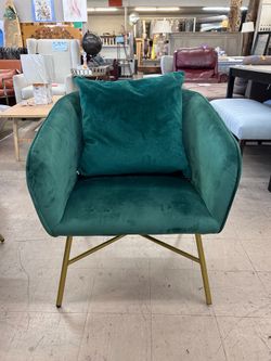 SALE Green Velvet Accent Chair w/ Gold Legs & Feather Pillow (2 Available!)