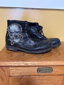 Stock#95173 Harley Davidson Black Leather Men’s Motorcycle Boots with Skull
