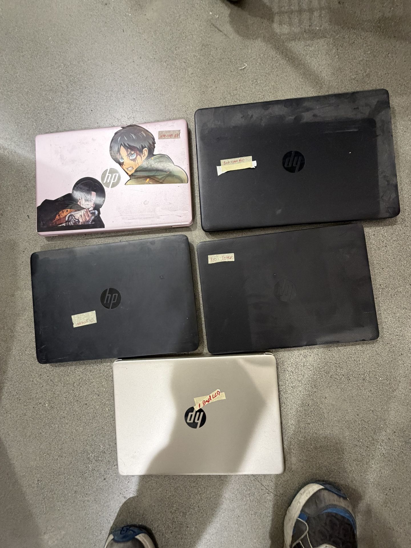 5 hp laptops selling as is for parts