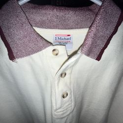 Vintage Mens Medium Crème/Crimson Red Golf Shirt  J. Michael