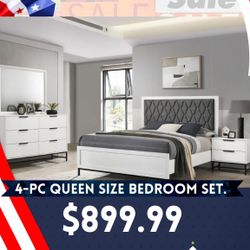 4-Pc Queen Size Bedroom Set. $53 Down Payment