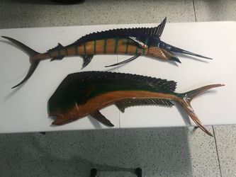 Carved Wood Fish Wall Art Set of 2