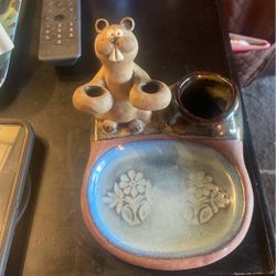 Clay Soap , Toothbrush And Cup Holder. Like New. Extremely Heavy. 