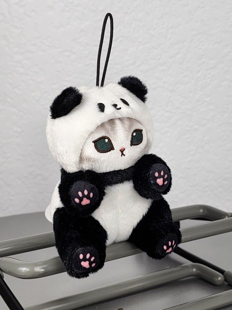 4" Mofusand Grey Cat In Panda Costume Keychain Charm Plush