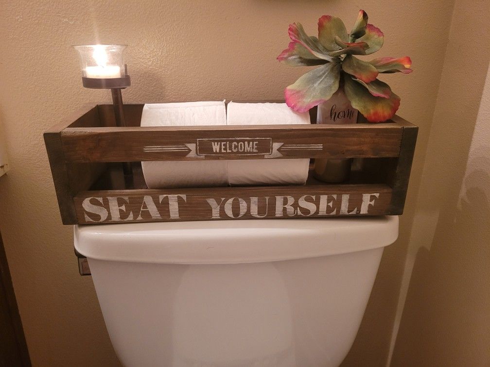 Bathroom Decor - Rustic Toilet Storage Box 17" X 5" BATHROOM HUMOR