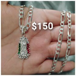 925 Sterling Silver Chain With The Pendant/Cadena Con Dije De La Virgen De Plata 925