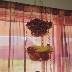 VINTAGE RETRO METAL COPPER 3 TEIRED HANGING VEGETABLE FRUIT BASKET STORAGE HOLDER ORGANIZER FLOWER POT PLANTER