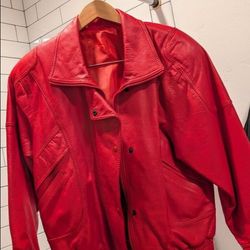Vintage 80s Red Leather Jacket Genuine Retro Hide Triller Bomber W Shoulderpads 80s Small/Medium