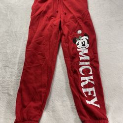 Disney Mickey Mouse Jogger Sweatpants Youth Small Red Pockets Drawstring