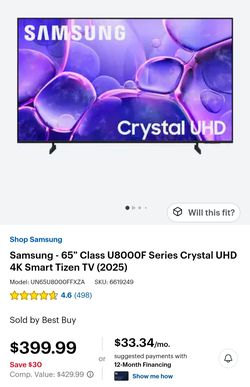 Samsung 65" Class U8000F Series Crystal UHD 4K Smart Tizen TV - Damaged Screen