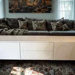 🎊BRAND NEW IN BOX🎊TV Stand with Arched Doors and 2 Drawers for TVs up to 75", Entertainment Center with Rebound Device, TV Console Table Media Cabin