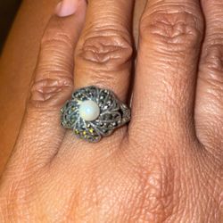 Marcasite Silver Pearl Ring