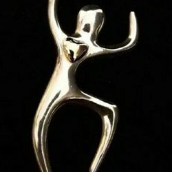 2.3" x 1.2" 3-D Solid Sterling Silver w 14k Overlay Heart Dancer Pin Brooch