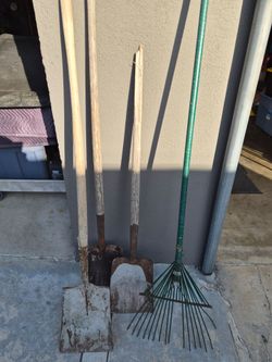 Shovels and rake
