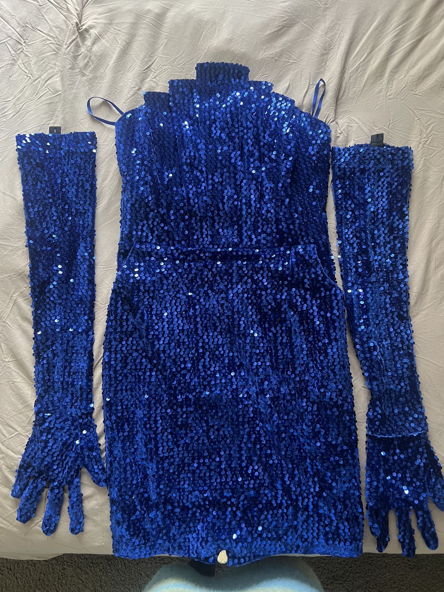 Blue Sequin Dress with Gloves