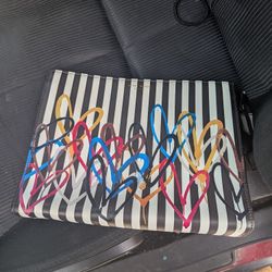 HENRI BENDEL RARE JAMES GOLDCROWN CENTENNIAL STRIPE COSMETIC CLUTCH LARGE