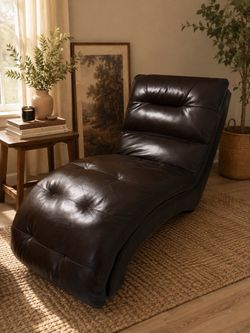 Dark Brown Faux Leather Chaise Lounge