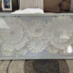 Large 3D White Flower Shadow Box Wall Art