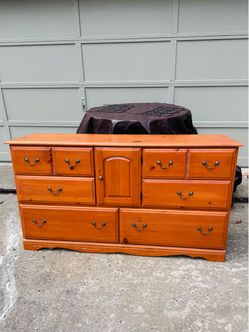 Pine Wood Dresser with Drawers and Cabinet