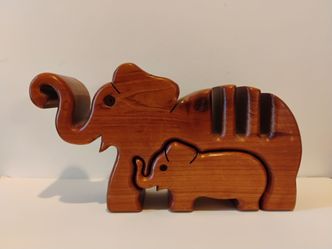 Wooden Carved Elephant Office Desk Organizer