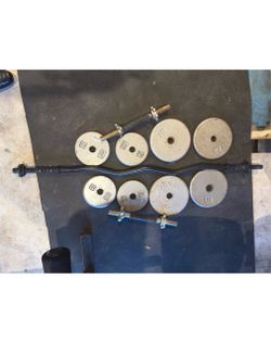 Weights 60lbs  curl bar & handles