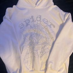 Sp5der White OG Rhinestone Hoodie