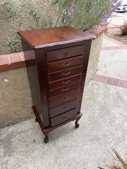 Mahogany Standing Jewelry Armoire Cabinet