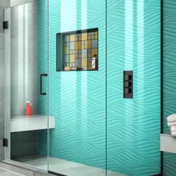 60x34 Frameless Hinged Shower Enclosure in Matte Black