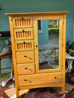 Wood Armoire with Mirror and Drawers