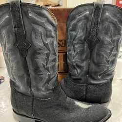 REAL STINGRAY COWBOY BOOTS BLACK SIZE 14 In Box
