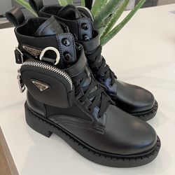 Prada Brushed-Leather and Re-Nylon Boots