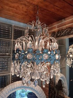 Vintage Hollywood  Regency wedding cake chandelier hanging lamp crystal prisms