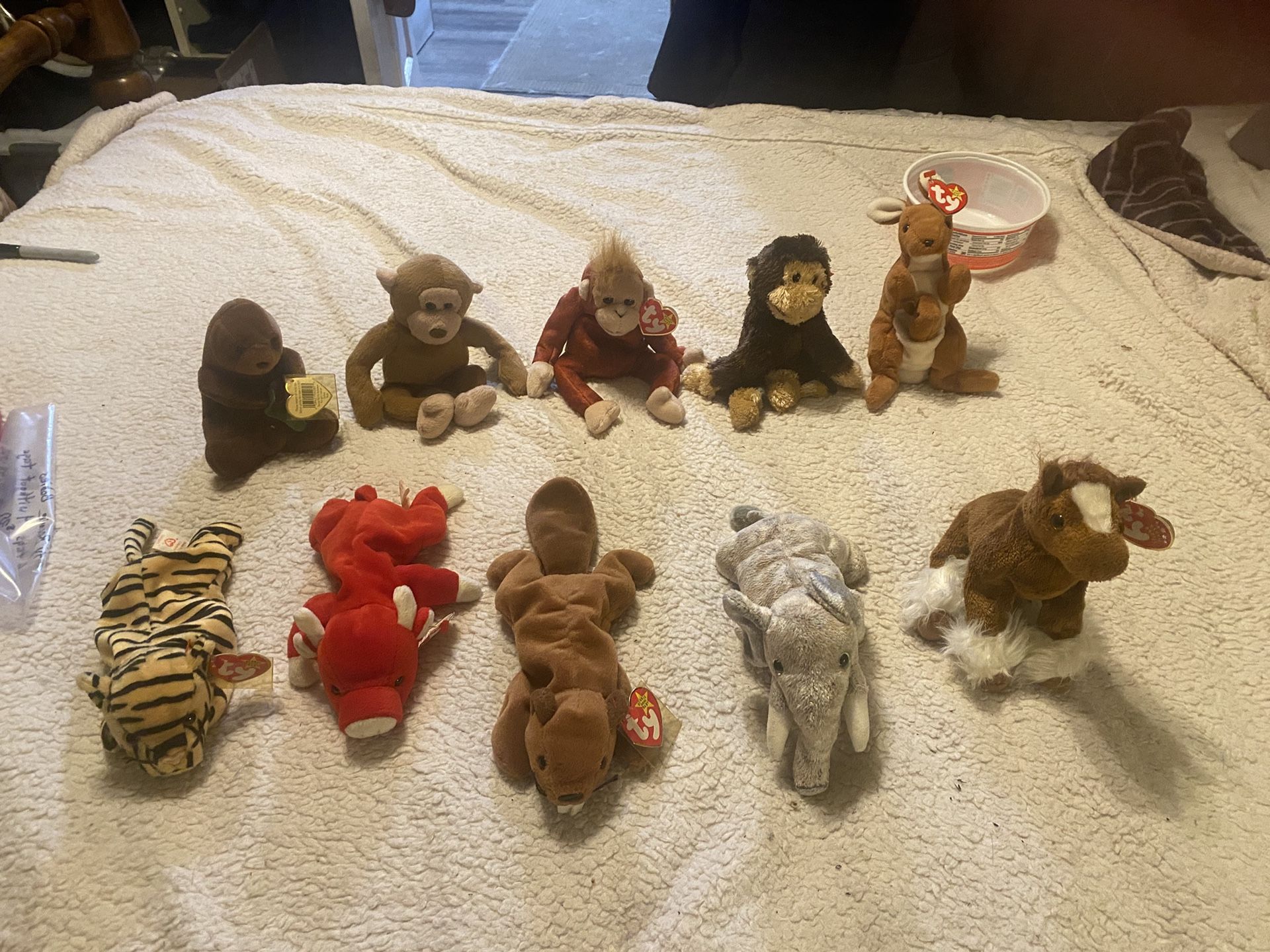 Lot of 10 Vtg TY Beanie Babies Assorted Animals Excellant Cond