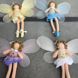 Rare Vintage Lot of 4 Felt Winged Fairy Finger Puppet/Ornaments 5.5”