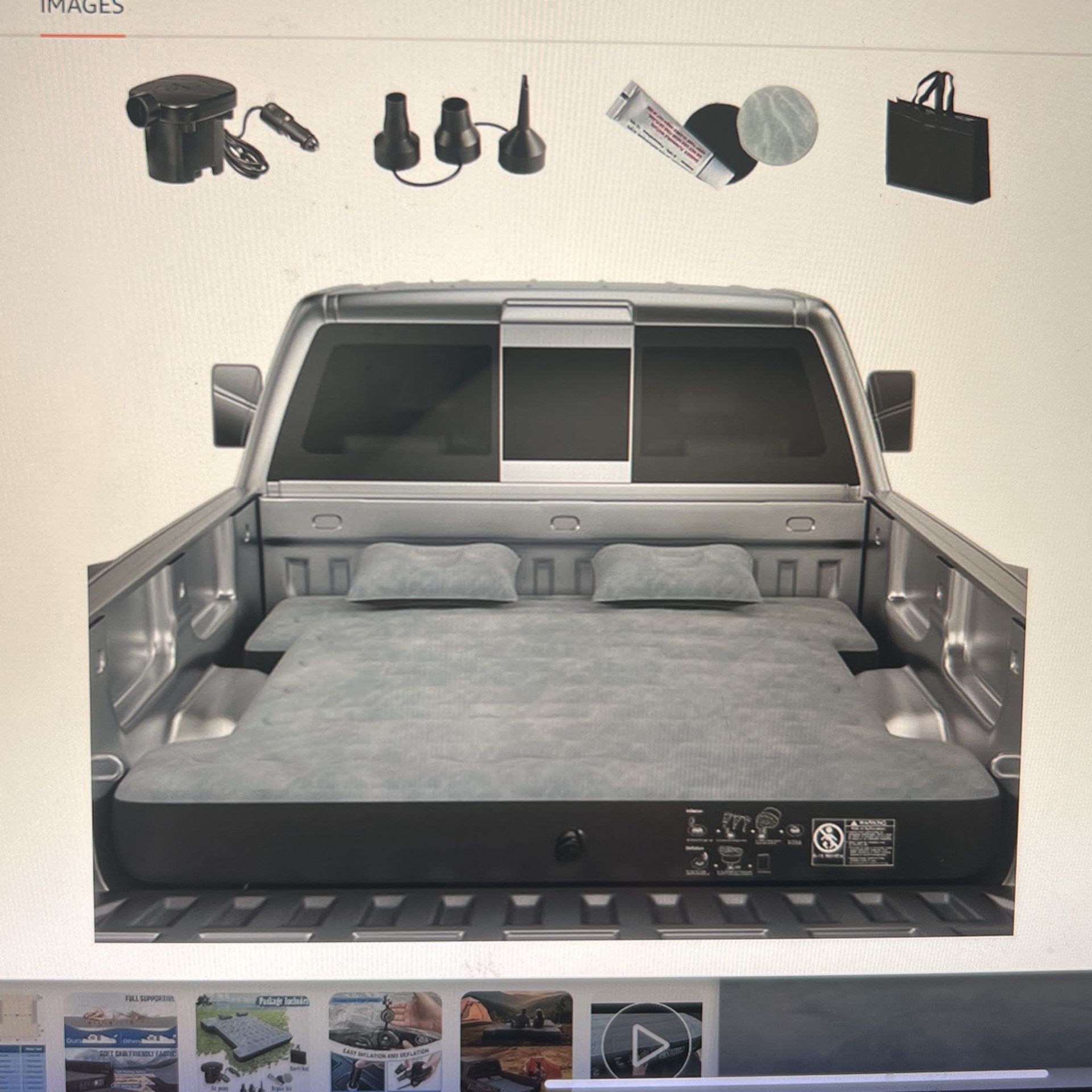 NEW TRUCK BED AIR MATTRESS. For 6-6.5ft, Full Size Truck Beds. Inflatable Mattress w/Pump. With Carry Bag & Color Is Gray. 