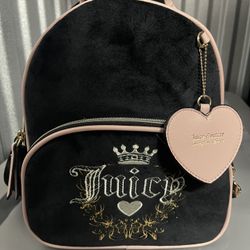 New Juicy Couture Black Licorice w/Pink Heritage Embroidered Velour Backpack