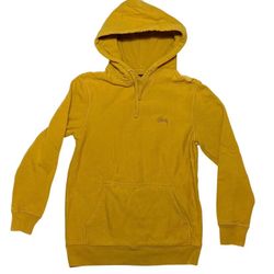 Stussy Mustard Yellow Hoodie Sweater Embroidered Logo Mens Small