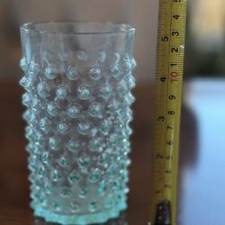 Handmade Clear Hobnail Glass Tumbler with Greenish Tint, One