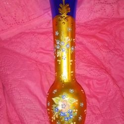RARE VINTAGE  MURANO TRE FUOCHI COLBALT BLUE WITH 24 KT GOLD HAND BLOWN VASE. BOUGHT IN VENICE ITALY